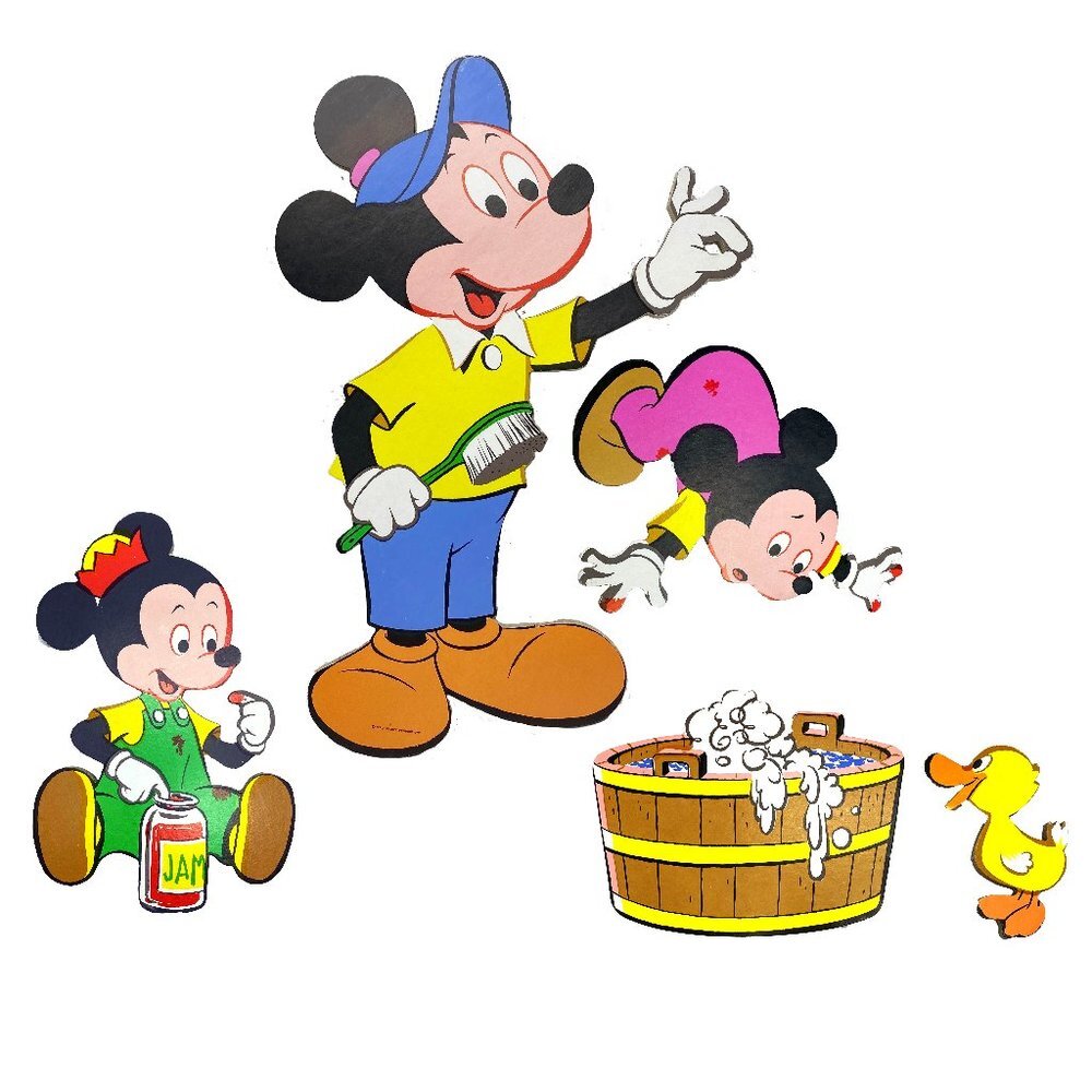 Vintage 1975 Mickey Mouse Bath Wall Decor 5 Pc Set